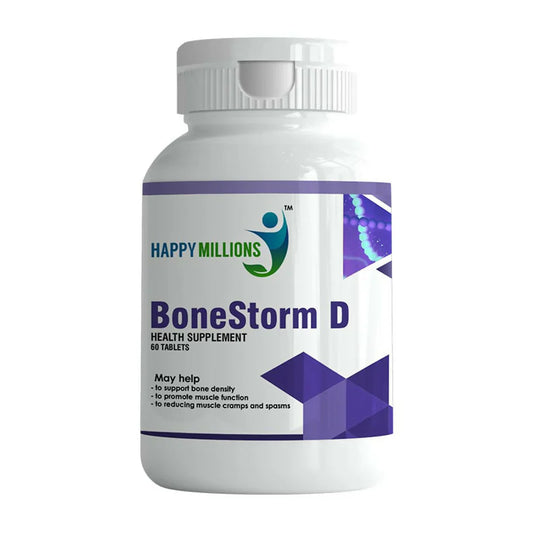 HappyMillions BoneStorm D Tablets: Your Daily Defense for Strong Bones, Flexible Joints & Cramp-Free Living