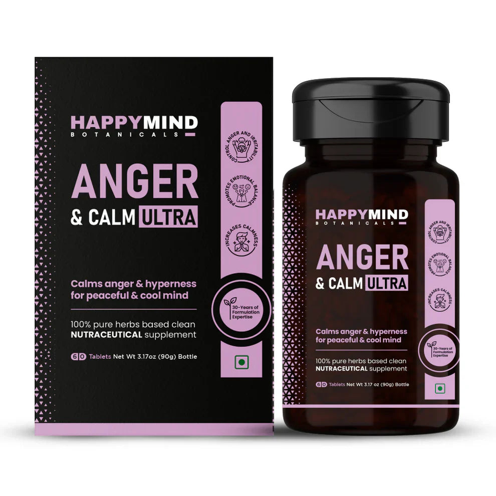 Happymind Botanicals Anger Calm Ultra Veg Tablets: The 100% Natural Plant-Based Solution That Helps You Stay Calm, Control Anger Outbursts & Find Emotional Balance Without Side Effects or Habit Formation