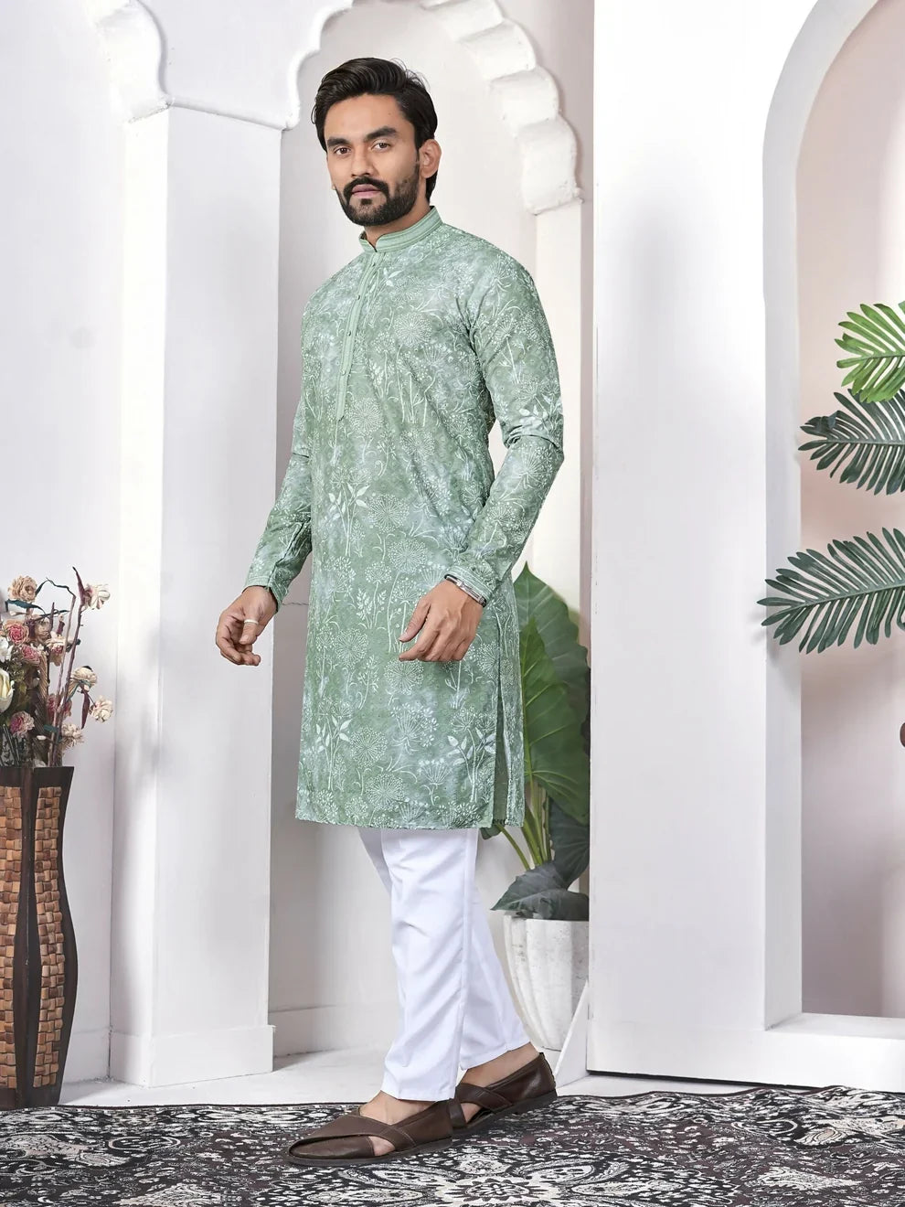 Anaita Sea Green Digital Printed Cotton Straight Kurta – Elegant Everyday Ethnic Wear for Women