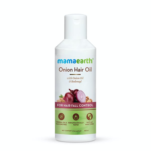 Mamaearth Onion Hair Oil with Onion Oil & Redensyl: Hair Fall Control with Stronger, Shinier Hair