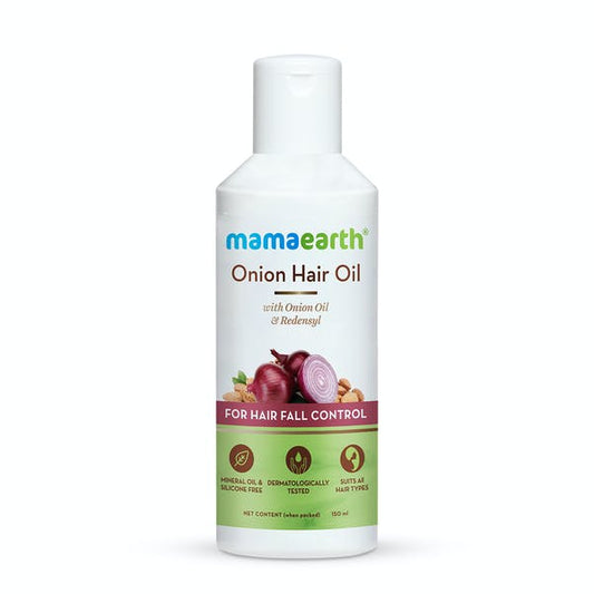 Mamaearth Onion Hair Oil with Onion Oil & Redensyl: Hair Fall Control with Stronger, Shinier Hair