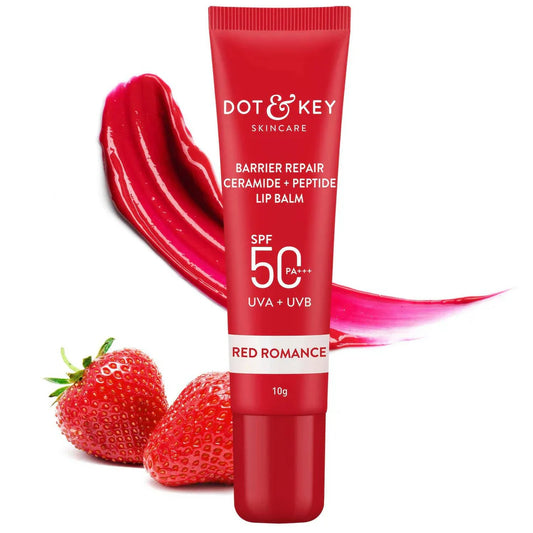 Dot & Key Barrier Repair Ceramide + Peptide SPF 50 Lip Balm Red Romance: The Ultimate High-UVA/UVB Protection Lip Balm with 5 Essential Ceramides, Peptides & Hyaluronic Acid for Intense Hydration, Lip Barrier Repair, Collagen Boosting
