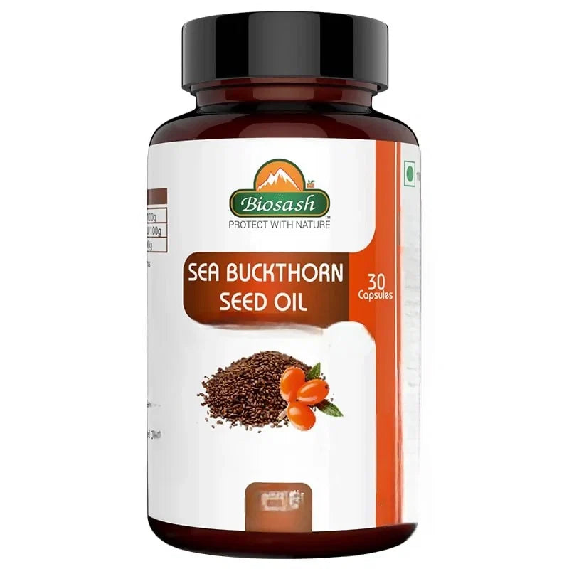 Biosash Sea Buckthorn Seed Oil Capsules – Omega 3, 6, 7 & 9 for Skin, Heart & Overall Wellness