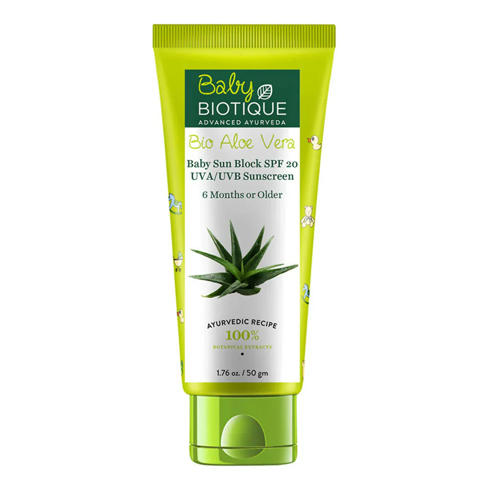Baby Sun Block SPF 20 - Safe Sun Protection for Your Baby with Biotique Bio Aloe Vera Baby Sun Block SPF 20 UVA UVB – Gentle, Non-Greasy Sunscreen Perfect for Babies 6 Months+ and Children's Sensitive Skin!