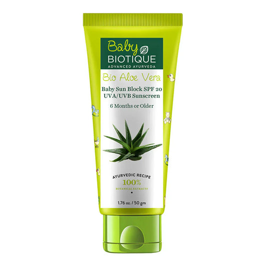 Baby Sun Block SPF 20 - Safe Sun Protection for Your Baby with Biotique Bio Aloe Vera Baby Sun Block SPF 20 UVA UVB – Gentle, Non-Greasy Sunscreen Perfect for Babies 6 Months+ and Children's Sensitive Skin!