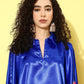 InWeave Women's Blue Pink Brocade Satin Boho Kurta Pink Palazzo Set - Swadesiicart