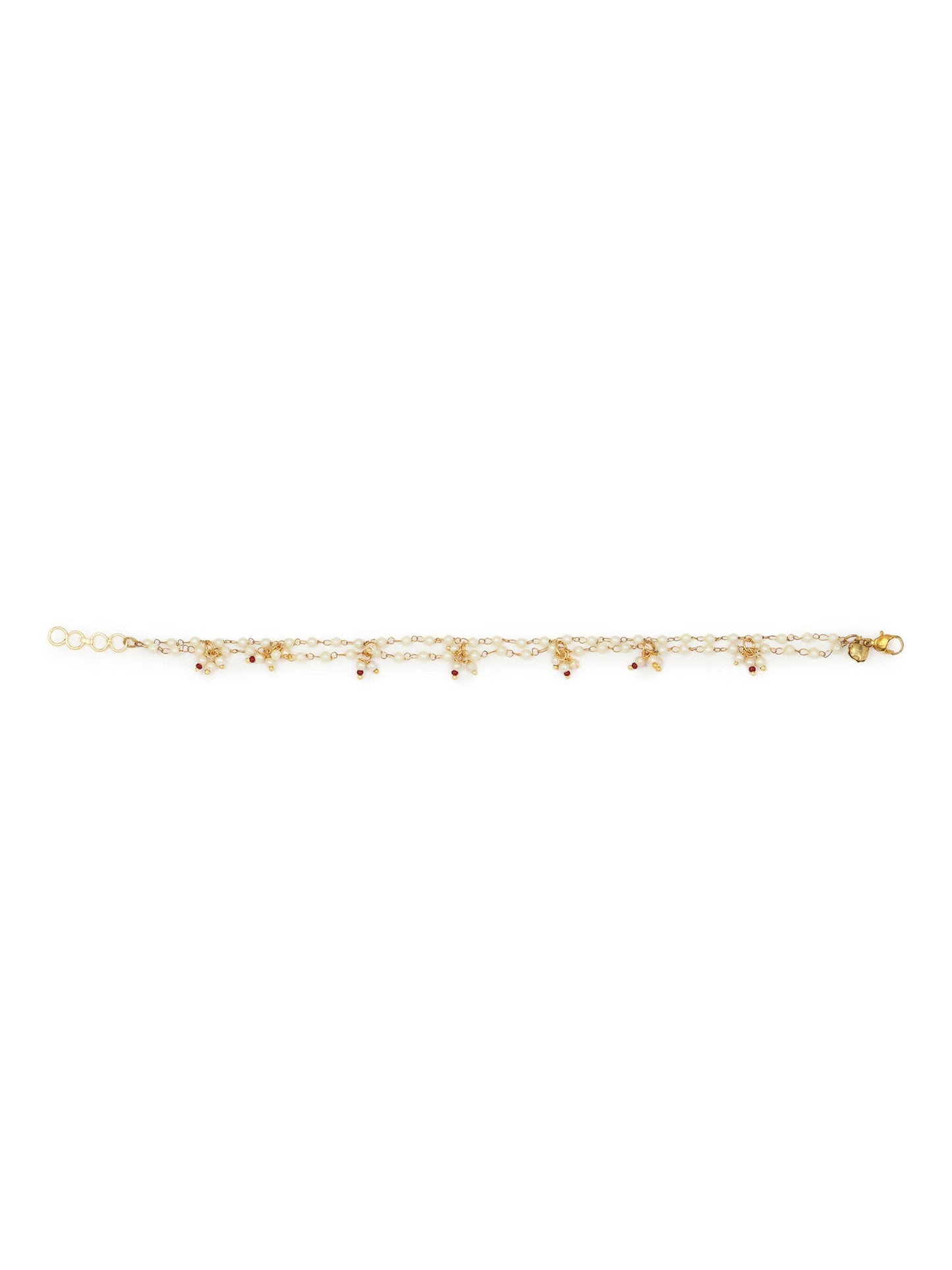 Gold-Polished White Kundan Studded Beaded Anklet - Ruby Raang | Swadesiicart