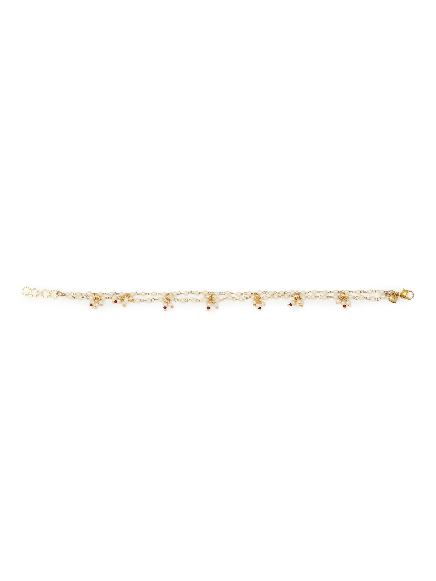 Gold-Polished White Kundan Studded Beaded Anklet - Ruby Raang | Swadesiicart