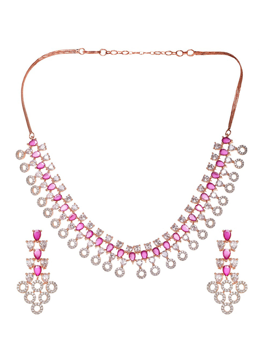 Saraf RS Jewellery Rose Gold-Polished Red AD-Studded Jewellery Set - Swadesiicart