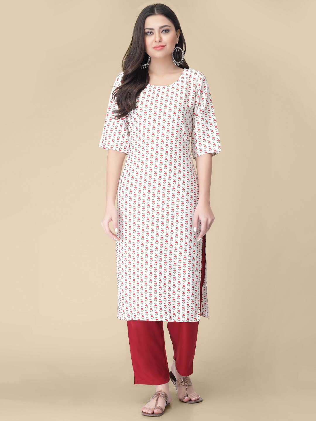 Kalini Floral Printed Round Neck Kurta with Trousers - Swadesiicart