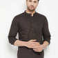 Even Apparels Brown Pure Cotton short Men's Kurta With Band Collar | Swadesiicart