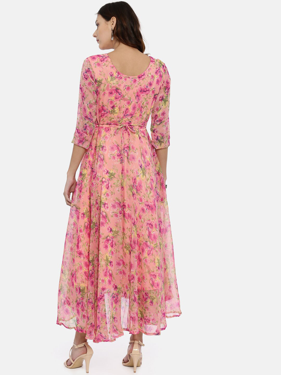 Souchii Women Pink & Yellow Floral Printed Fit & Flare Dress - Swadesiicart