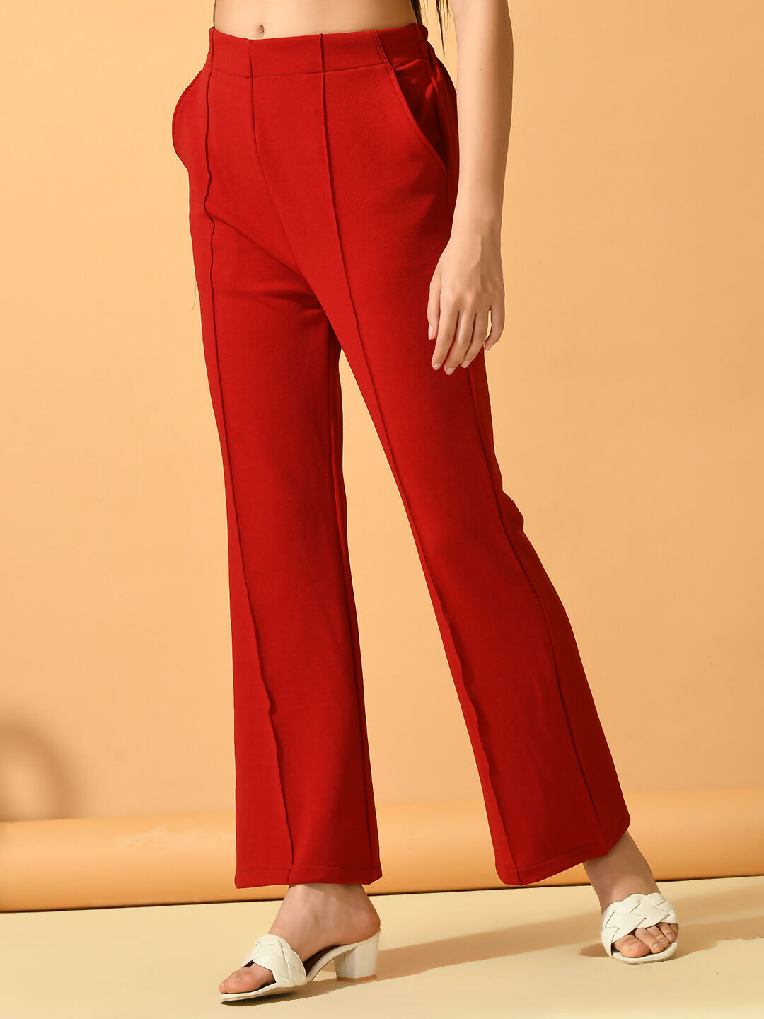 Myshka Women's Red Solid Coat With Trousers - Swadesiicart