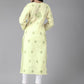 ADA Women Yellow & Green Embroidered Chikankari Handloom Kurta Handloom Kurta with Trousers | Swadesiicart