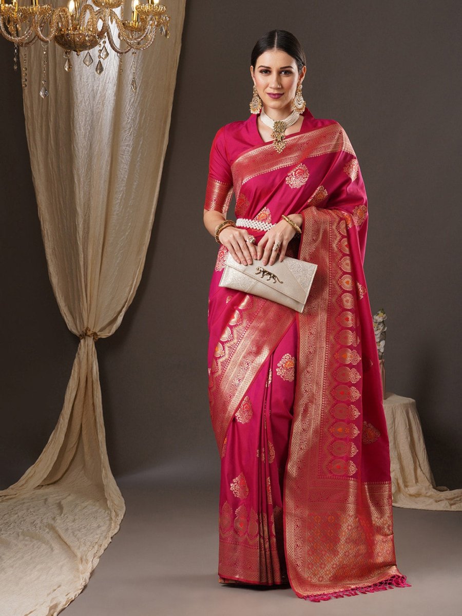 Anouk Floral Woven Design Zari Silk Blend Banarasi Saree | Swadesiicart