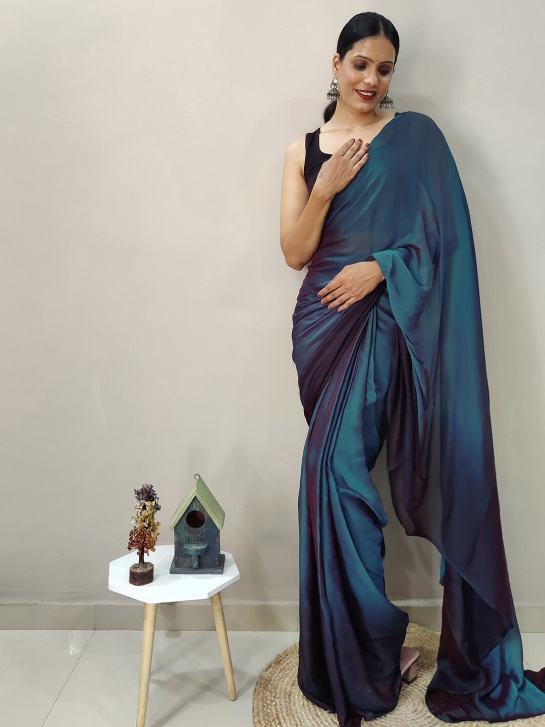 Mitera Blue Ombre Dyed Ready To Wear Saree | Swadesiicart