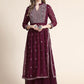 Kalini Women Burgundy Floral Yoke Design Empire Silk Georgette Kurta with Sharara | Swadesiicart