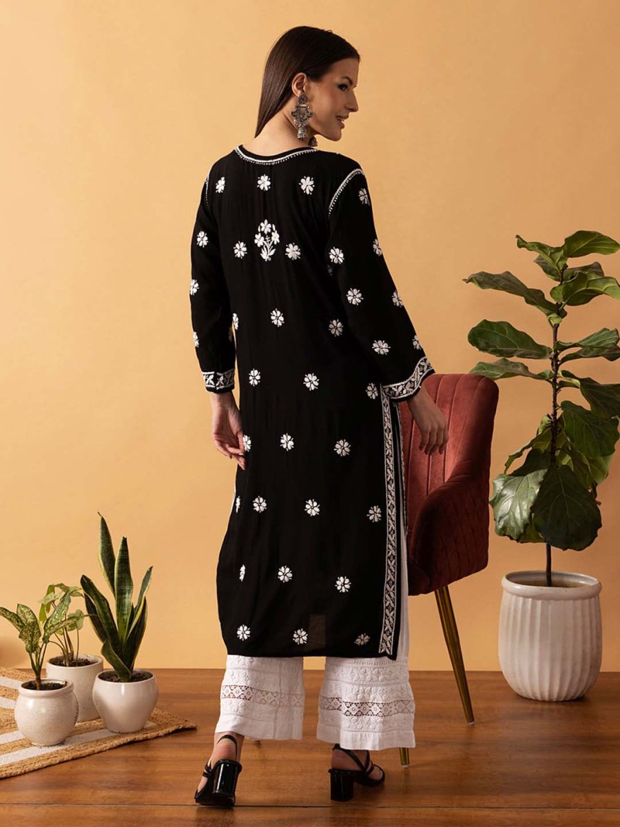 ADA Floral Printed Lucknowi Chikankari Kurta | Swadesiicart