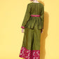 InWeave Women's Olive Pink Brocade Mughal Shaan Kurta Palazzo Set - Swadesiicart