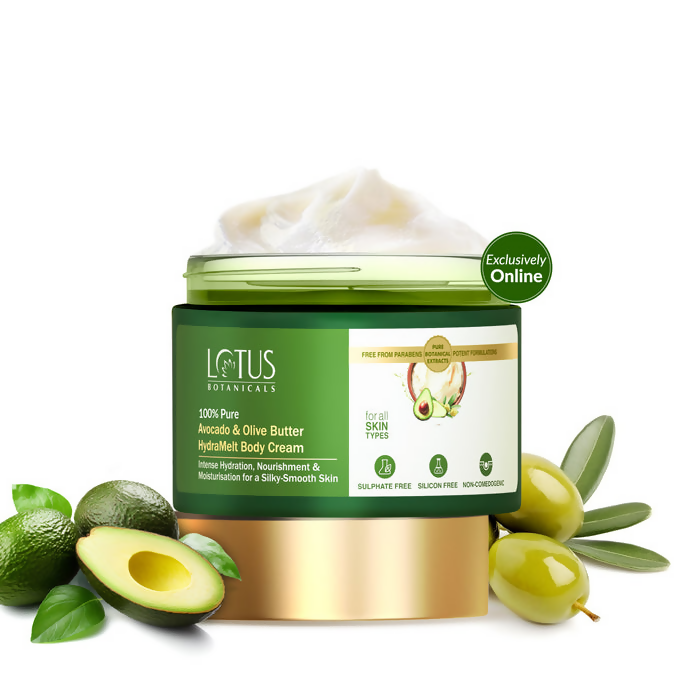 Lotus Botanicals 100% Pure Avocado & Olive Butter HydraMelt Body Cream | Swadesiicart