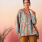 InWeave Women's Light Blue Floral Digital Print Kaftan Boho Top - Swadesiicart