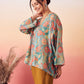 InWeave Women's Light Blue Floral Digital Print Kaftan Boho Top - Swadesiicart
