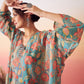 InWeave Women's Light Blue Floral Digital Print Kaftan Boho Top - Swadesiicart