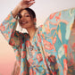 InWeave Women's Light Blue Floral Digital Print Kaftan Boho Top - Swadesiicart
