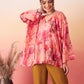 InWeave Women's Peach Red Digital Print Kaftan Boho Top - Swadesiicart