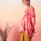 InWeave Women's Peach Red Digital Print Kaftan Boho Top - Swadesiicart