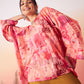 InWeave Women's Peach Red Digital Print Kaftan Boho Top - Swadesiicart