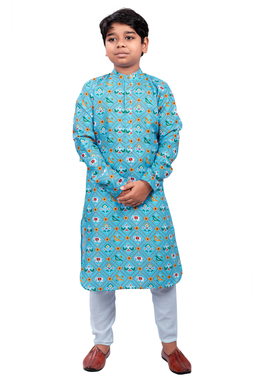 DEIANA'S Casual Designer Kurta Pyjama Set For Boys And kids (Sky Blue Blue With Multicolor) | Swadesiicart