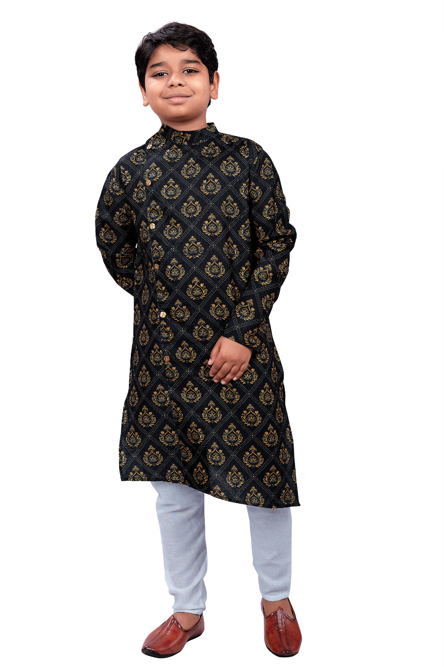 DEIANA'S Casual Designer Kurta Pyjama Set For Boys And kids (Black With Golden) | Swadesiicart