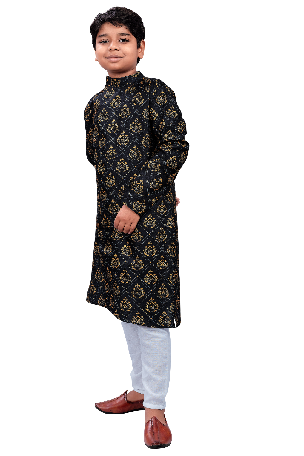 DEIANA'S Casual Designer Kurta Pyjama Set For Boys And kids (Black With Golden) | Swadesiicart