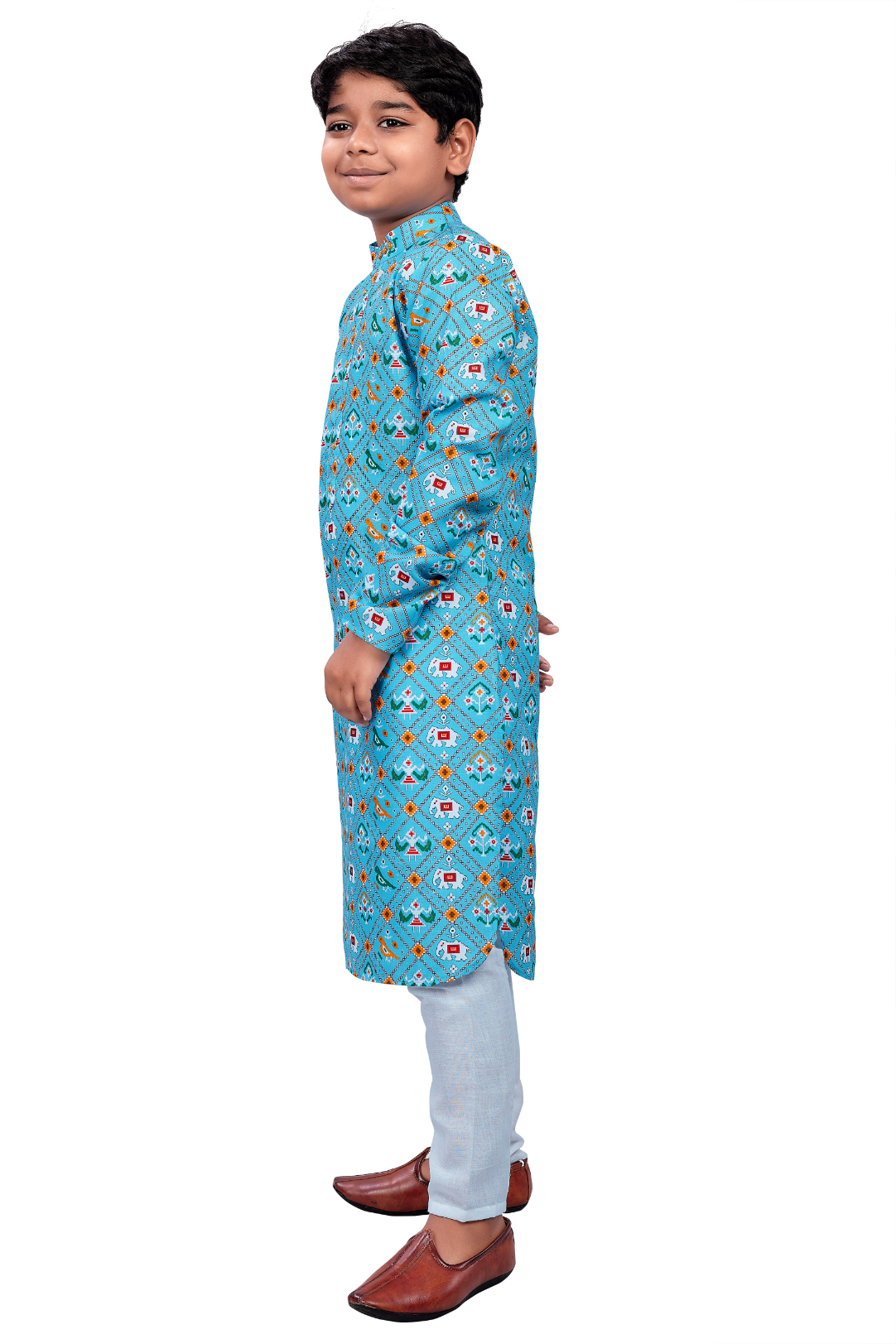 DEIANA'S Casual Designer Kurta Pyjama Set For Boys And kids (Sky Blue Blue With Multicolor) | Swadesiicart