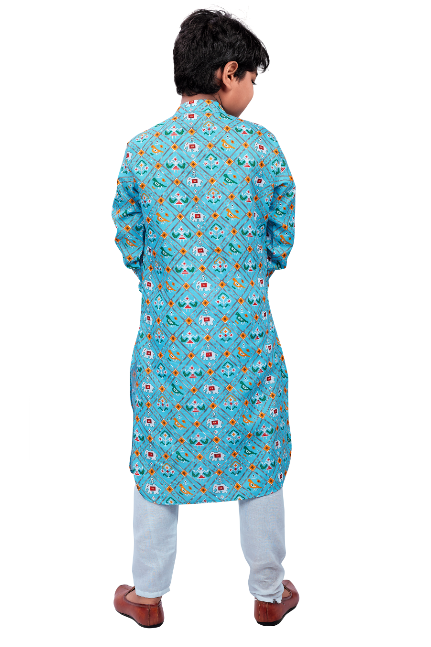 DEIANA'S Casual Designer Kurta Pyjama Set For Boys And kids (Sky Blue Blue With Multicolor) | Swadesiicart