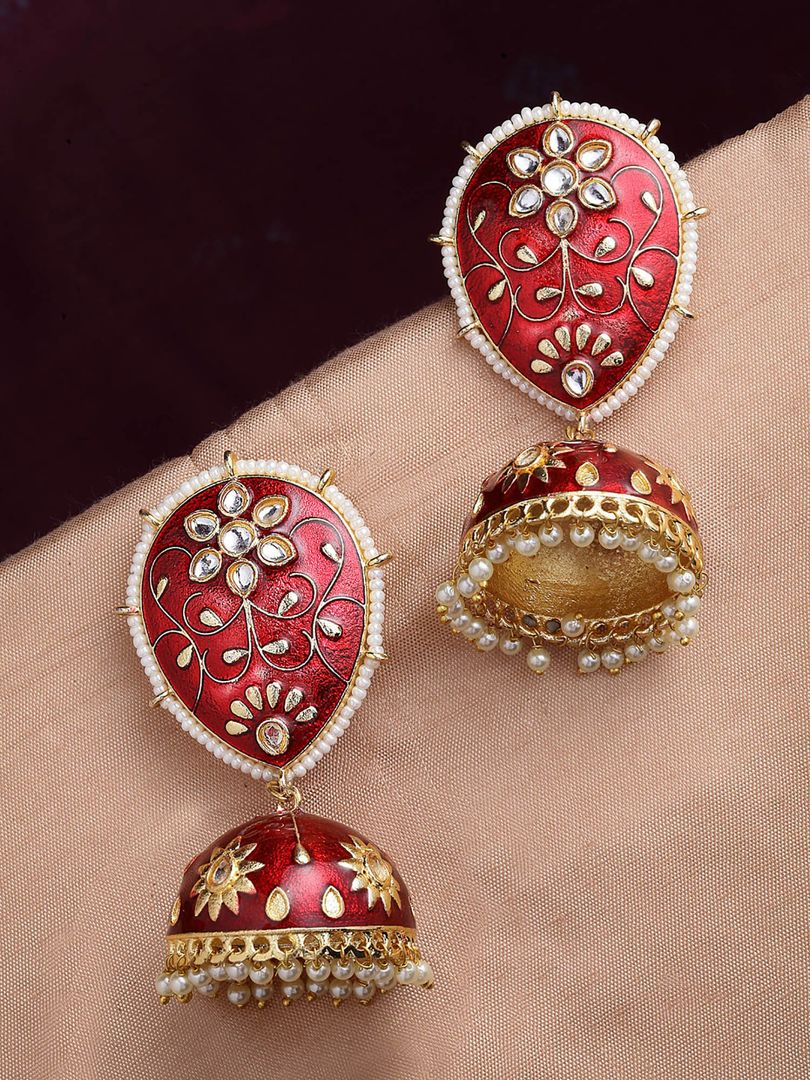 Maroon Jhumka Earrings for Womens for Ethnic Party by House of Ree | Swadesiicart