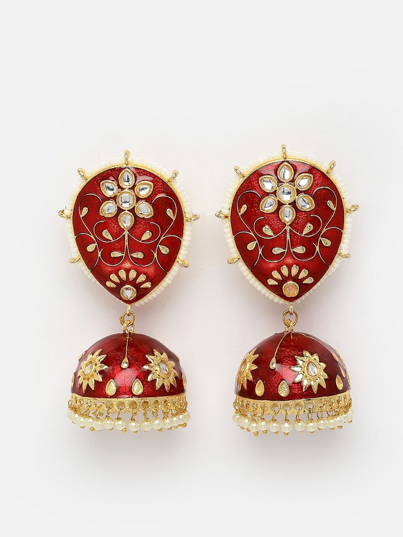 Maroon Jhumka Earrings for Womens for Ethnic Party by House of Ree | Swadesiicart