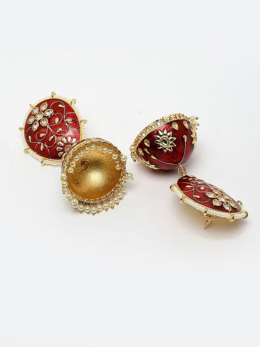 Maroon Jhumka Earrings for Womens for Ethnic Party by House of Ree | Swadesiicart