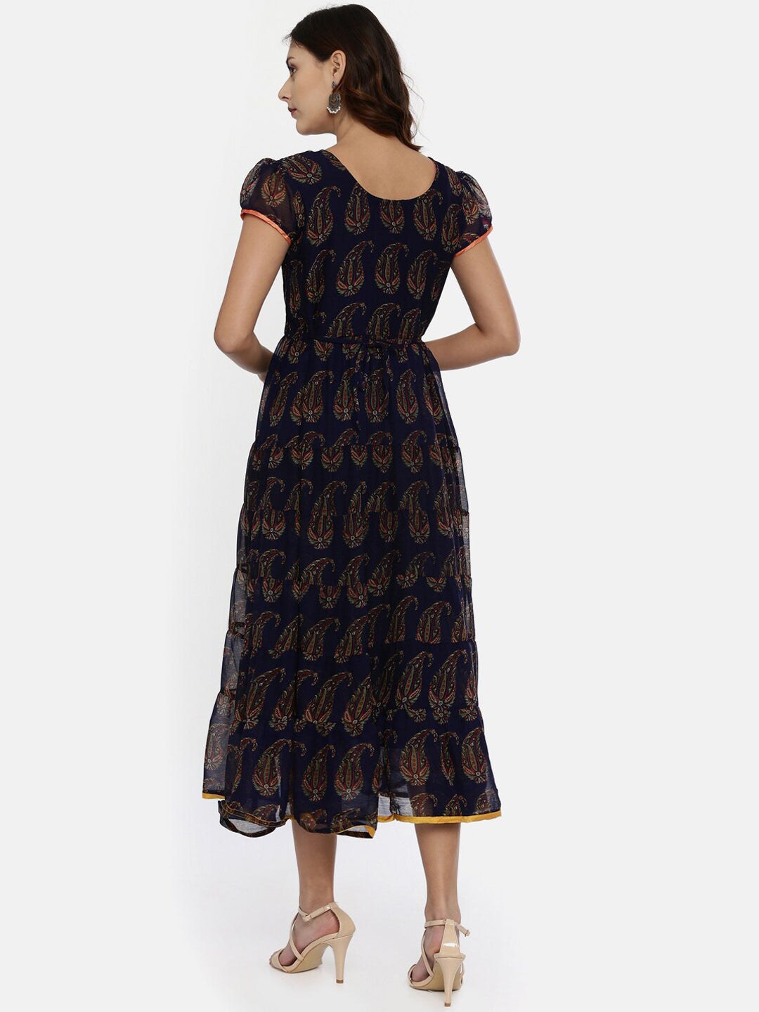 Souchii Women Navy Blue Printed Fit And Flare Dress - Swadesiicart