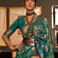 Mitera Teal & Gold-Toned Woven Design Zari Silk Blend Banarasi Saree | Swadesiicart