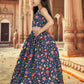 Aayaa Designer Printed Silk Blue Kids Lehenga Choli - Blue