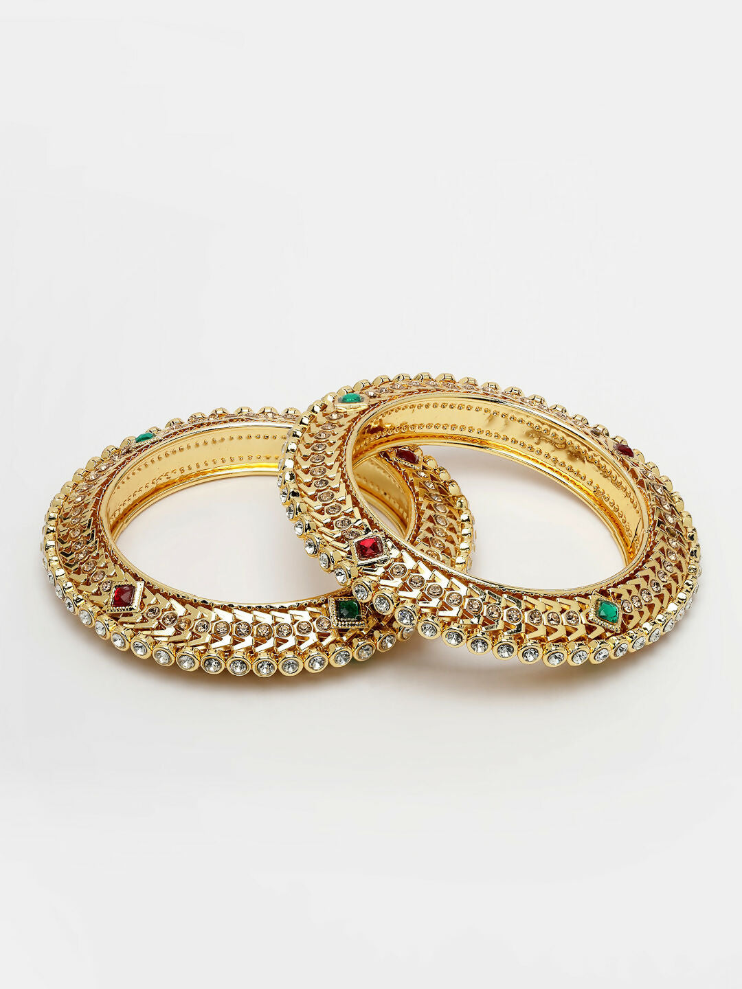 NVR Women's Set of 2 Gold-Polished Kundan Traditional Bangles - Swadesiicart