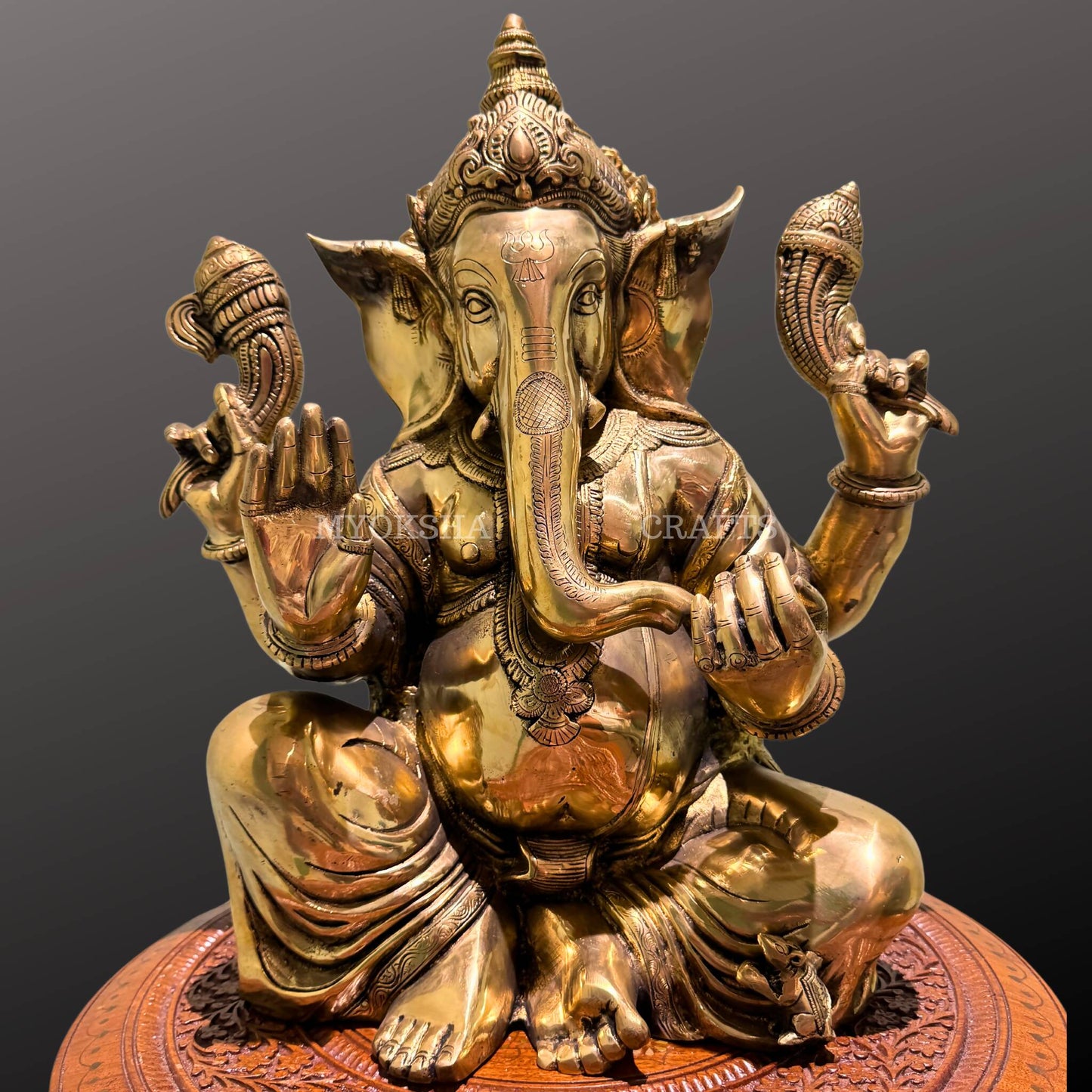 Brass Sitting Ganesha Statue - Divine India Art