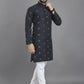 Anaita Navy Blue Weaving Linen Cotton Straight Kurta