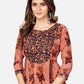 NOZ2TOZ Women's Printed & Hand Work Anarkali Cotton Brown Kurta (1Pc) - Swadesiicart
