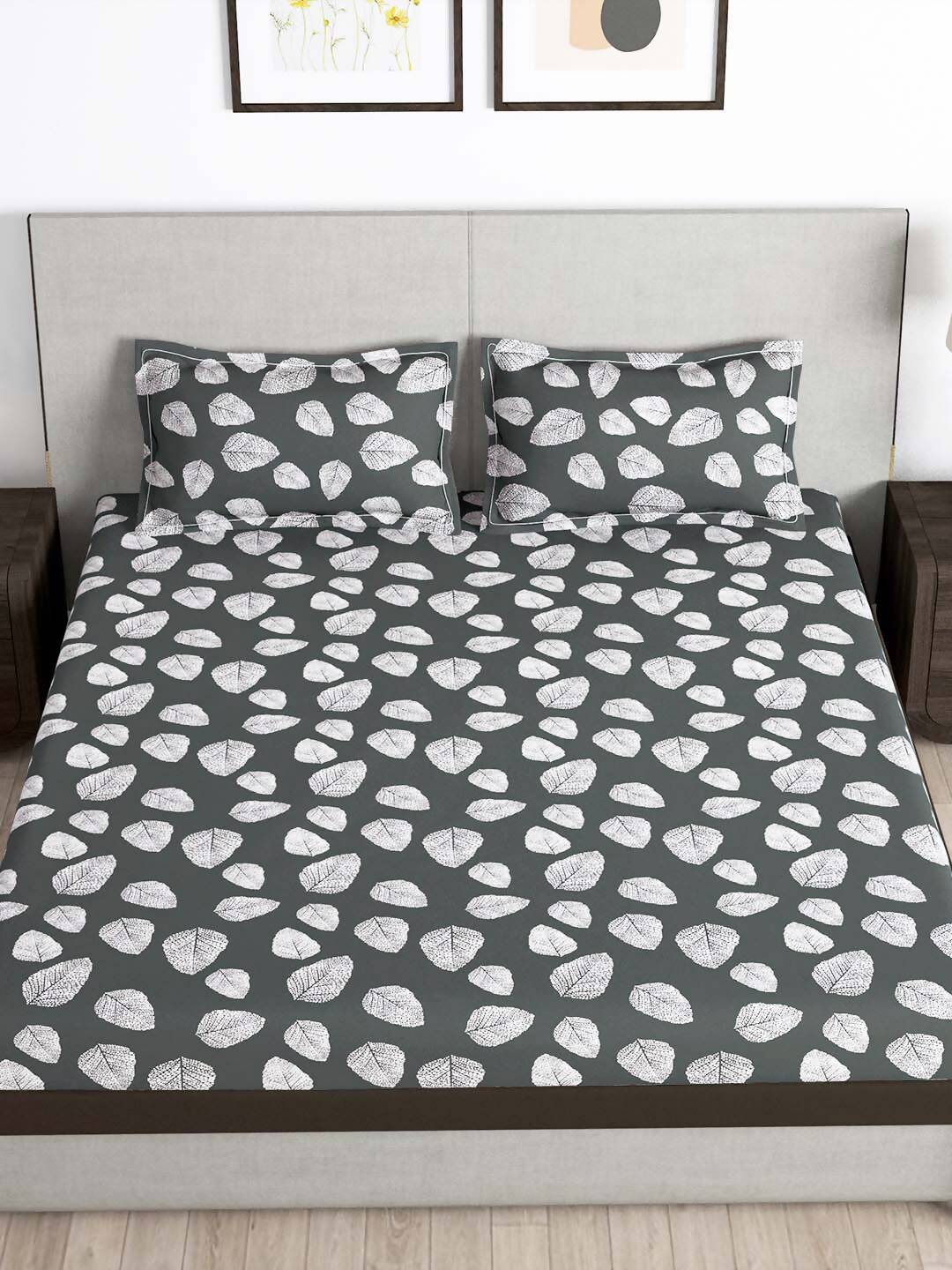 Story@home Green & White Floral Microfiber 180 TC Bedsheet With Pillow Cover - Swadesiicart