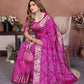 Anaita Purple Handmade Bandhej Viscose Silk Saree With Blouse