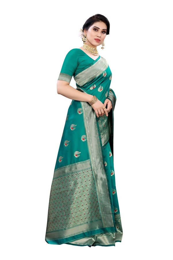 Vamika Banarasi Jacquard Weaving Green Saree (Siri Green) | Swadesiicart