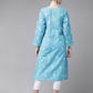 ADA Women Blue & White Pure Cotton Chikankari Embroidered Kurta with Trousers | Swadesiicart